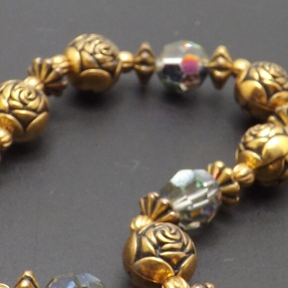 Vintage Aurora Borealis Crystals Rose Bead Necklace, 22 Inch, Spring Ring Clasp - Picture 3 of 11